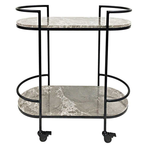 Southside Grey Marble Bar Cart - Black - Southside Grey Marble Bar Cart - Black - Eleganté