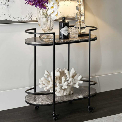 Southside Grey Marble Bar Cart - Black - Southside Grey Marble Bar Cart - Black - Eleganté