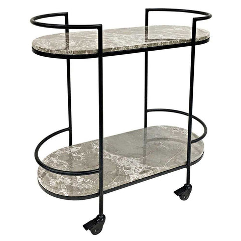 Southside Grey Marble Bar Cart - Black - Southside Grey Marble Bar Cart - Black - Eleganté