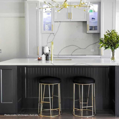 Aiden Gold Steel Kitchen Stool - Black Linen - Kitchen and Bar Stools - Eleganté