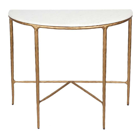 Heston 90cm Marble Demilune Table - Brass