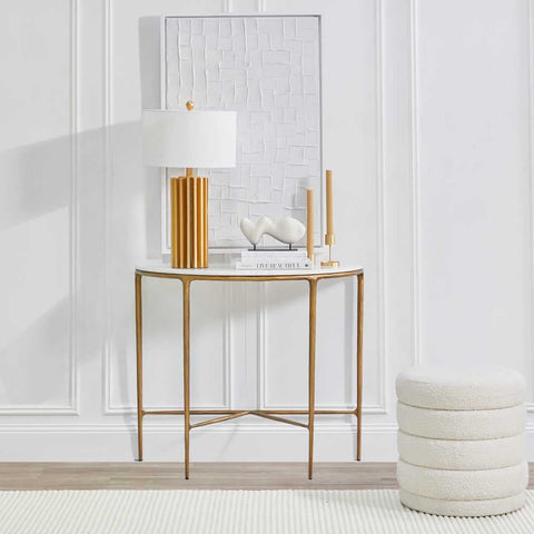 Heston 90cm Marble Demilune Table - Brass