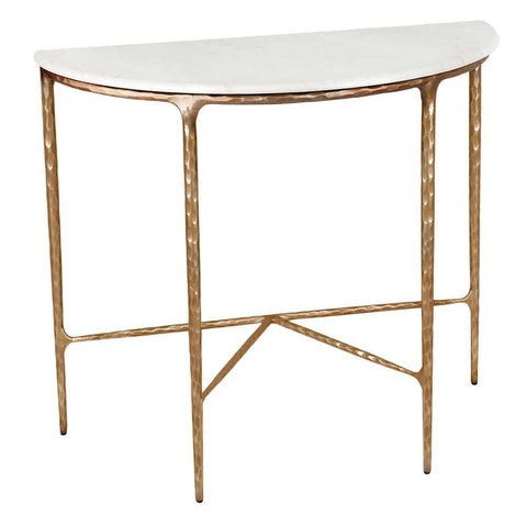 Heston 90cm Marble Demilune Table - Brass