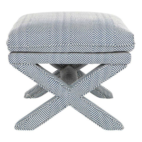 Candace Stool - Chevron Blue Linen - Ottomans and Stools - Eleganté