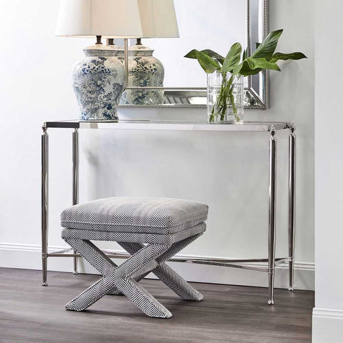 Candace Stool - Chevron Blue Linen - Ottomans and Stools - Eleganté