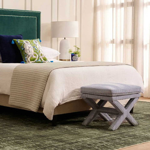 Candace Stool - Chevron Blue Linen - Ottomans and Stools - Eleganté