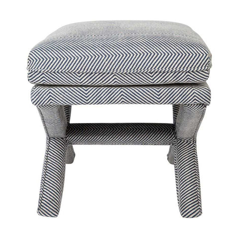 Candace Stool - Chevron Blue Linen - Ottomans and Stools - Eleganté