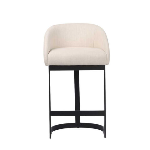 Brooke Black Kitchen Stool with Backrest - Natural Linen - OUTLET NSW