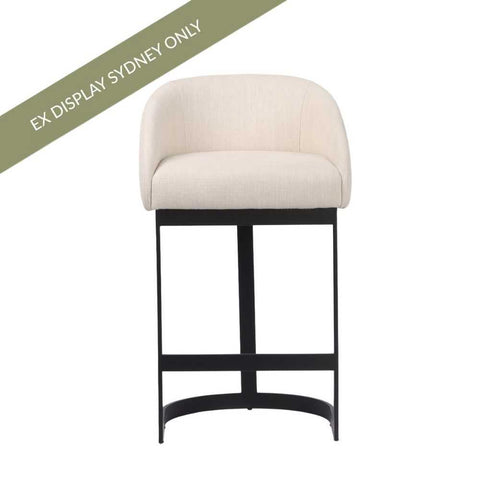Brooke Black Kitchen Stool with Backrest - Natural Linen - OUTLET NSW