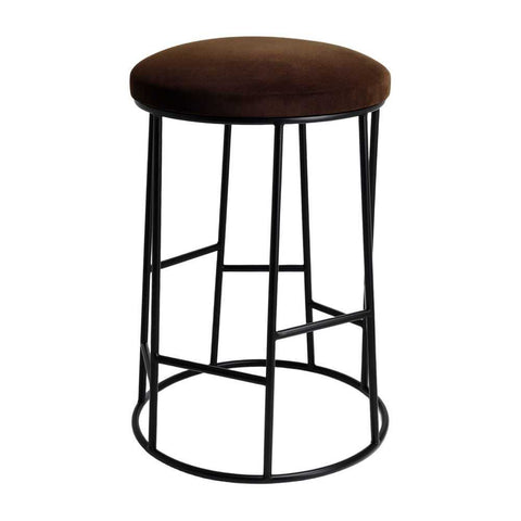 Aiden Black Steel Kitchen Stool - Dark Chocolate Velvet