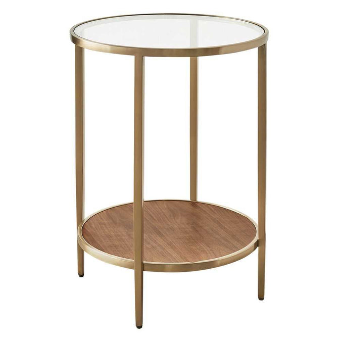 Chloe Glass and Timber Side Table - Gold