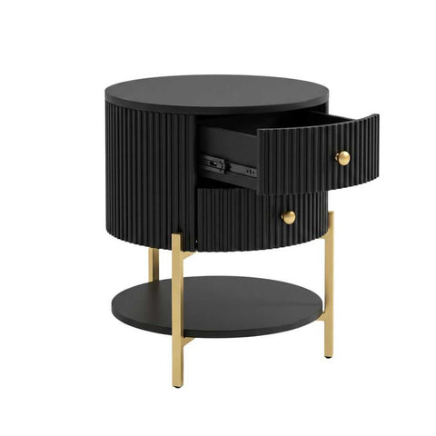 Aimee 45x55cm Round Bedside Table - Black