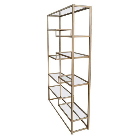 Mistique 130x200cm Glass Shelving Unit - Antique Gold