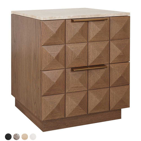 Benedict 53x62.5cm Walnut Bedside Table - Travertine