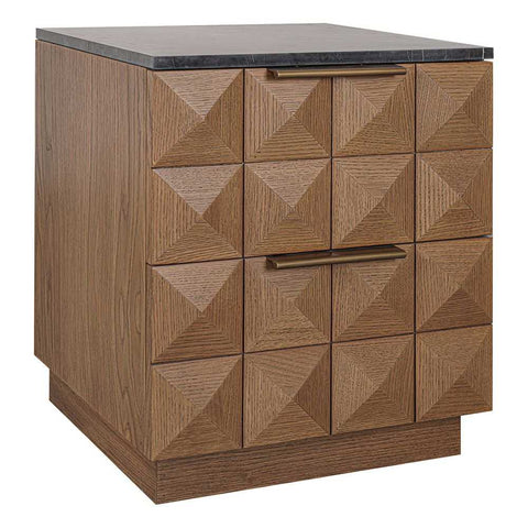 Benedict 53x62.5cm Walnut Bedside Table - Black Marble