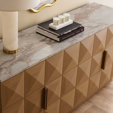 Benedict 170cm Natural Oak Buffet - White Marble