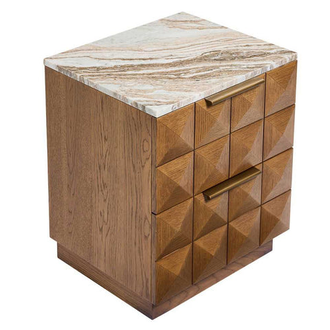 Benedict 53x62.5cm Walnut Bedside Table - River Brown Marble