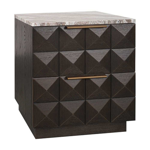 Benedict 53x62.5cm Smoked Oak Bedside Table - River Brown Marble