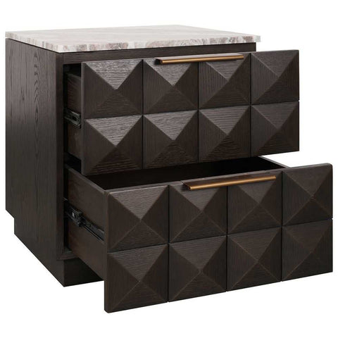 Benedict 53x62.5cm Smoked Oak Bedside Table - River Brown Marble