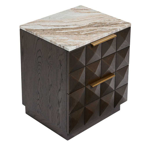 Benedict 53x62.5cm Smoked Oak Bedside Table - River Brown Marble
