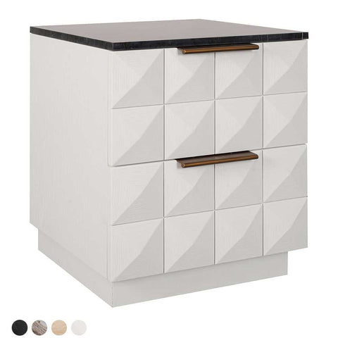 Benedict 53x62.5cm White Oak Bedside Table - Black Marble