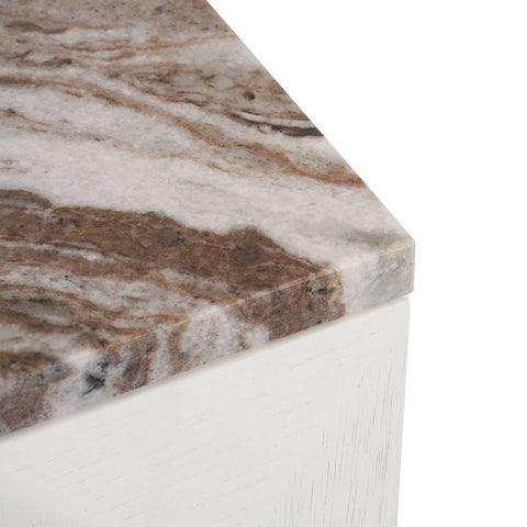 Benedict 53x62.5cm White Oak Bedside Table - River Brown Marble
