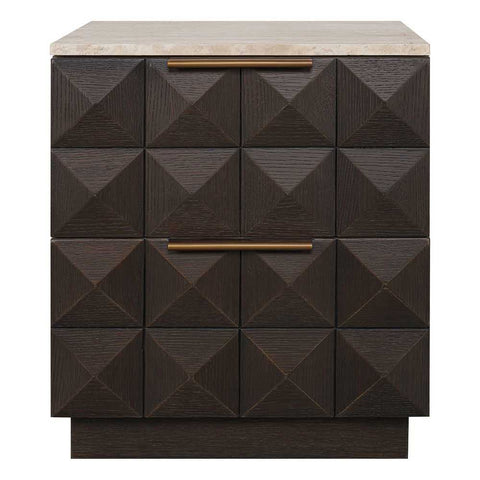 Benedict 53x62.5cm Smoked Oak Bedside Table - Travertine