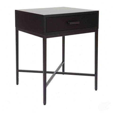 Nessa 45x60cm 1 Drawer Bedside Table - All Black