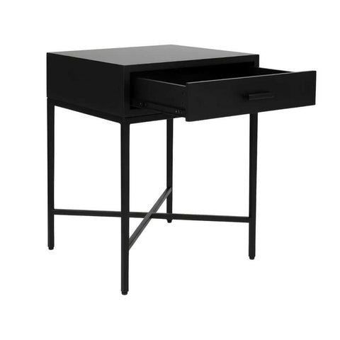 Nessa 45x60cm 1 Drawer Bedside Table - All Black