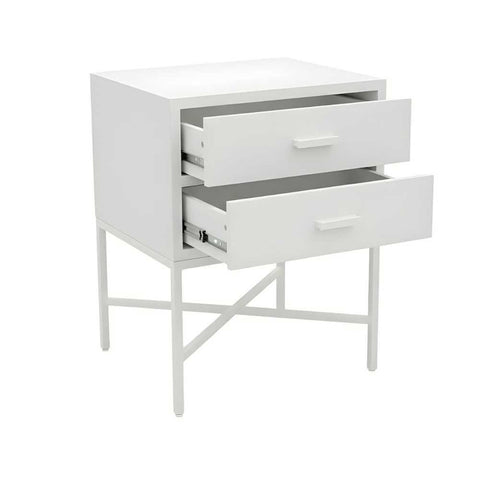 Nessa 45x60cm 2 Drawer Bedside Table - All White