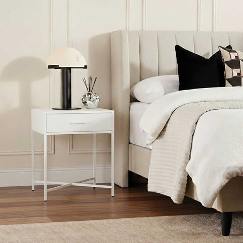 Nessa 45x60cm 1 Drawer Bedside Table - All White