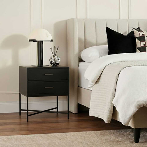 Nessa 45x60cm 2 Drawer Bedside Table - All Black