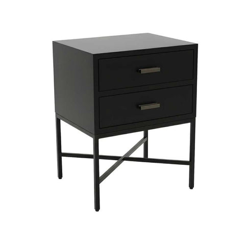 Nessa 45x60cm 2 Drawer Bedside Table - All Black