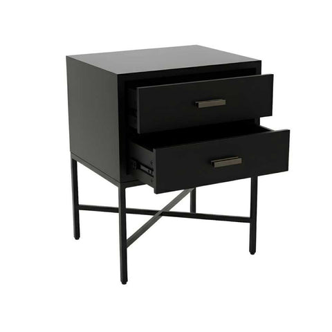 Nessa 45x60cm 2 Drawer Bedside Table - All Black