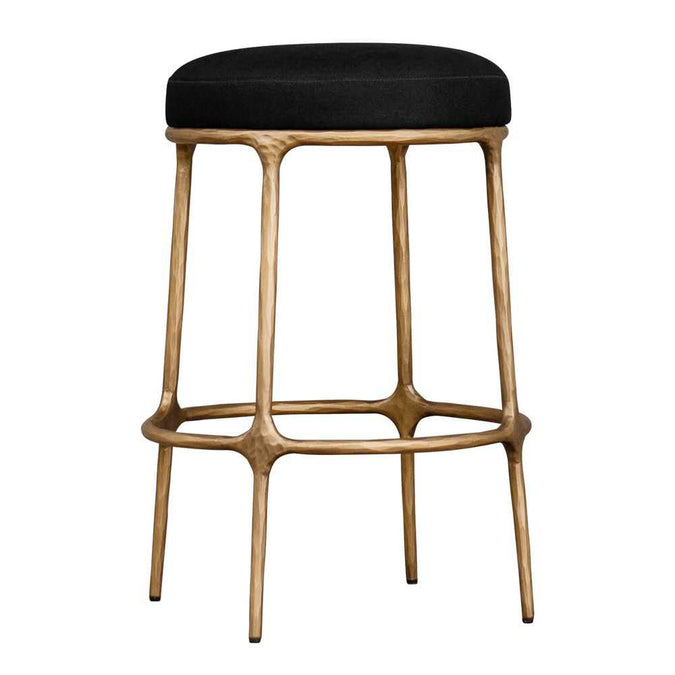Heston Brass Kitchen Stool - Black Linen - - Eleganté