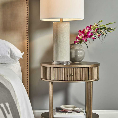Arielle 55x66cm Oval Bedside Table - Antique Gold