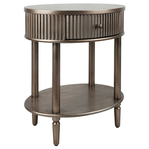 Arielle 55x66cm Oval Bedside Table - Antique Gold