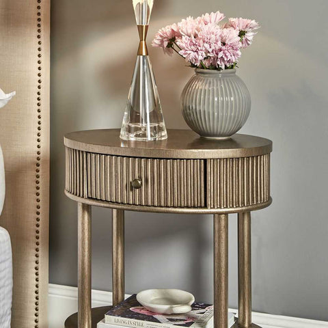 Arielle 55x66cm Oval Bedside Table - Antique Gold