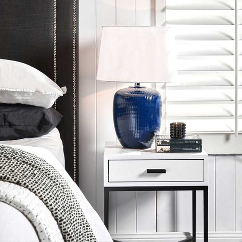 Nessa 45x60cm 1 Drawer Bedside Table - White/Black