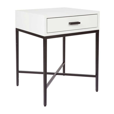 Nessa 45x60cm 1 Drawer Bedside Table - White/Black