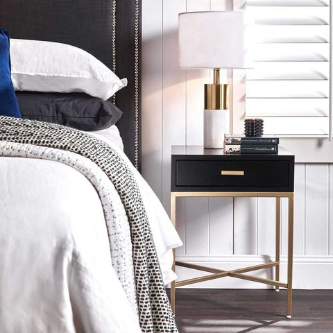 Nessa 45x60cm 1 Drawer Bedside Table -Black/Gold