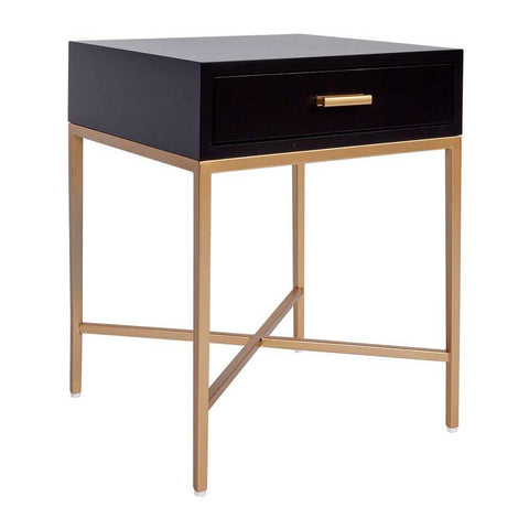 Nessa 45x60cm 1 Drawer Bedside Table -Black/Gold