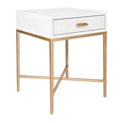 Nessa 45x60cm 1 Drawer Bedside Table -White/Gold