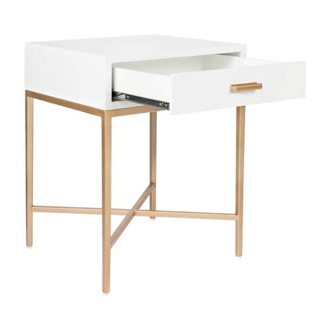 Nessa 45x60cm 1 Drawer Bedside Table -White/Gold