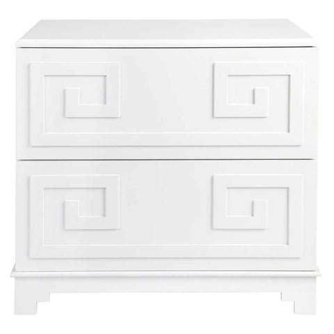 Greek Key 70x69cm Bedside Table - White