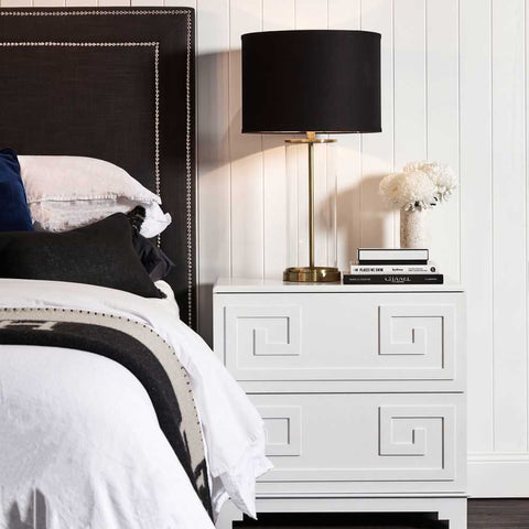Greek Key 70x69cm Bedside Table - White