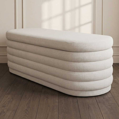 Demi Storage Bench Ottoman - Ecru Linen - Ottomans and Stools - Eleganté