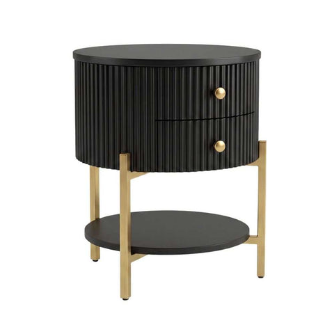 Aimee 45x55cm Round Bedside Table - Black - Bedside Tables - Eleganté