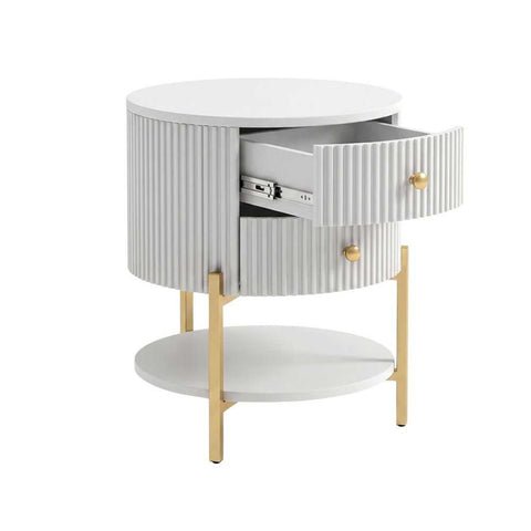Aimee 45x55cm Round Bedside Table - White - Bedside Tables - Eleganté