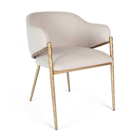 Heston Brass Dining Chair with Arms - Natural Linen - Dining Chairs - Eleganté